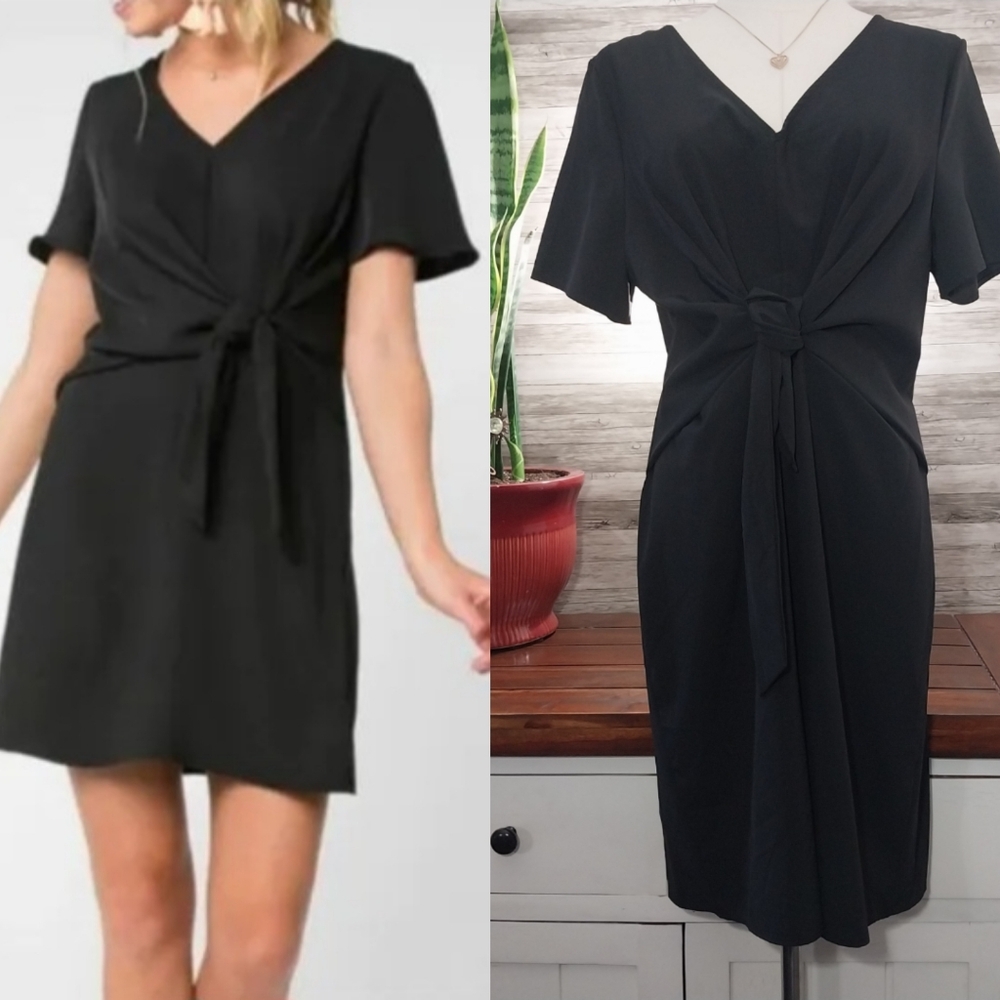 Everly Black Tie Waist Dress Womens Large